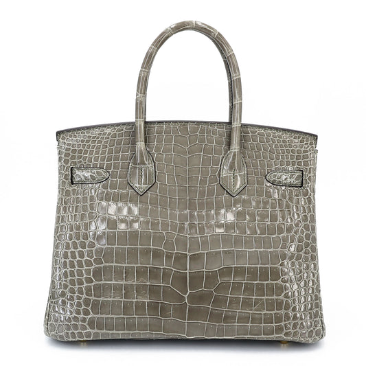 愛馬仕 Birkin 30 Gris Tourterelle 亮面 Porosus 鱷魚皮