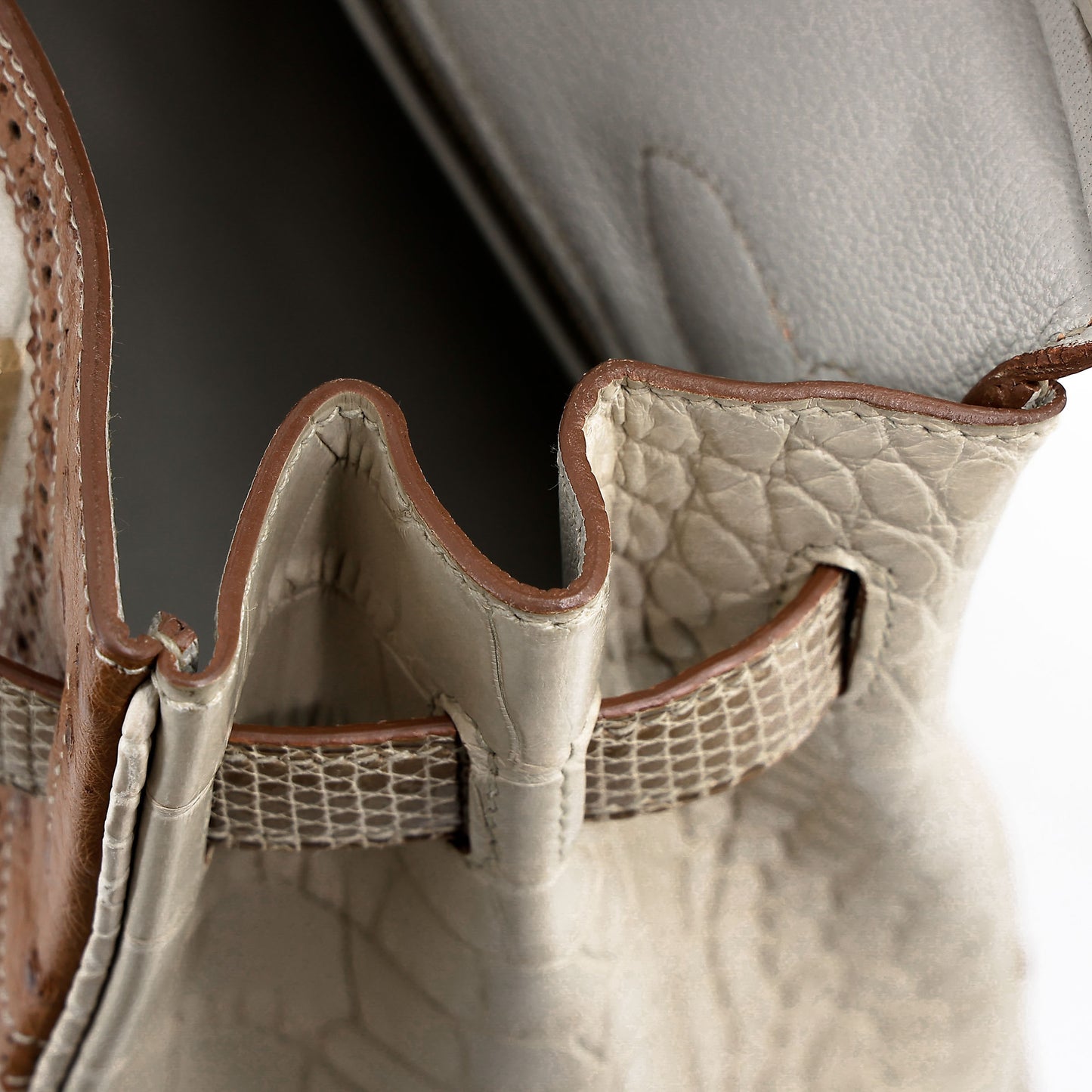 愛馬仕 Birkin Ghillies 30 Beton 霧鱷魚蜥蜴鴕鳥皮