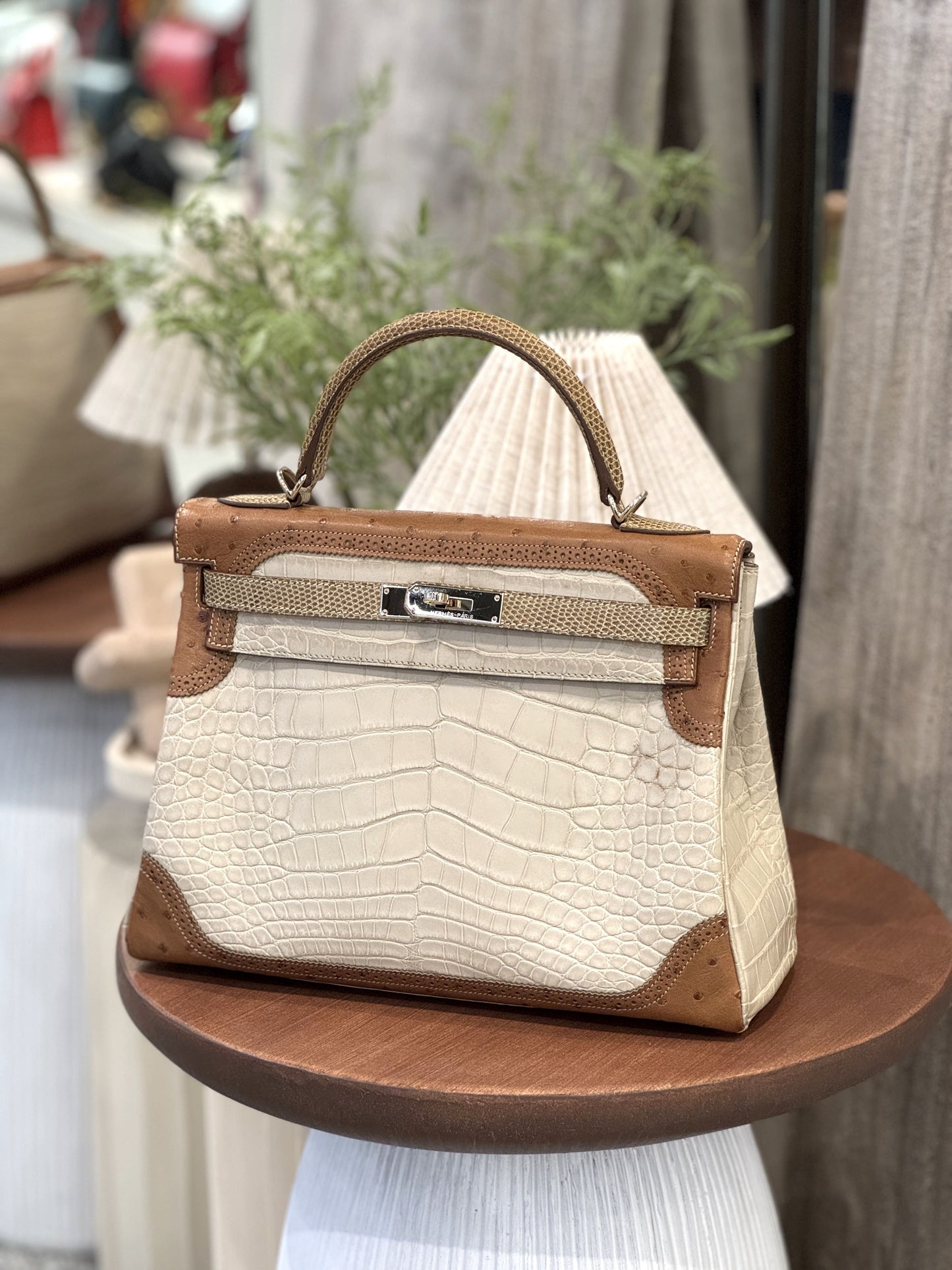 愛馬仕 Kelly Ghillies 32 Ficelle Beton Marron Glace 啞光鱷魚皮鴕鳥蜥蜴皮