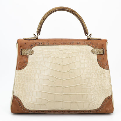 愛馬仕 Kelly Ghillies 32 Ficelle Beton Marron Glace 啞光鱷魚皮鴕鳥蜥蜴皮