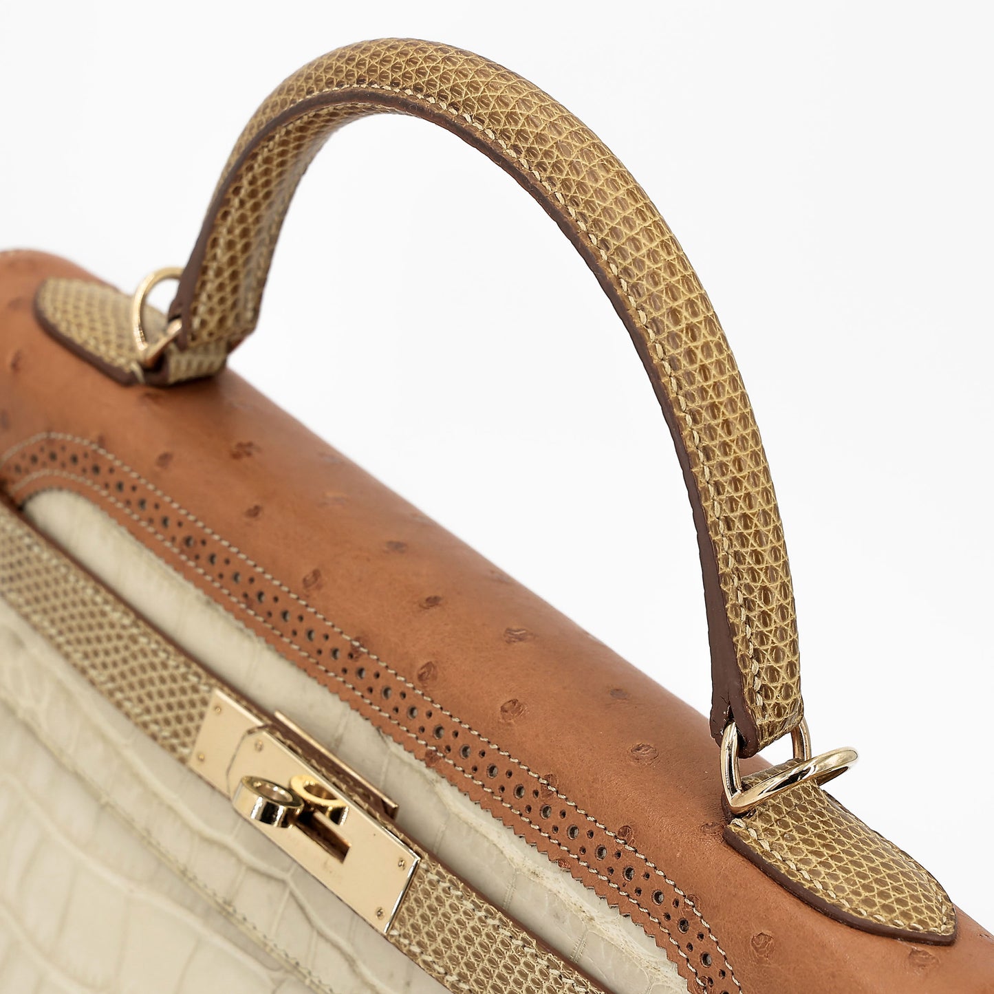 愛馬仕 Kelly Ghillies 32 Ficelle Beton Marron Glace 啞光鱷魚皮鴕鳥蜥蜴皮