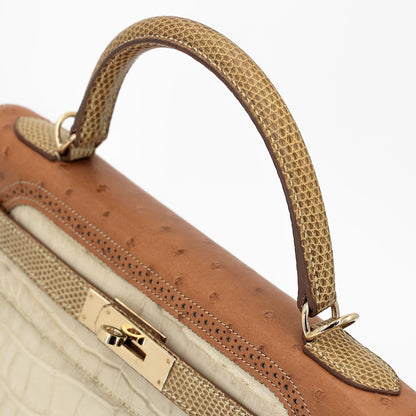 愛馬仕 Kelly Ghillies 32 Ficelle Beton Marron Glace 啞光鱷魚皮鴕鳥蜥蜴皮