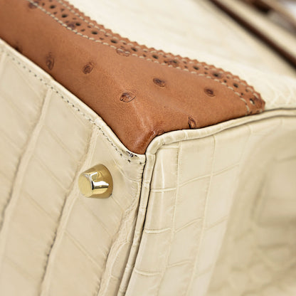 愛馬仕 Kelly Ghillies 32 Ficelle Beton Marron Glace 啞光鱷魚皮鴕鳥蜥蜴皮