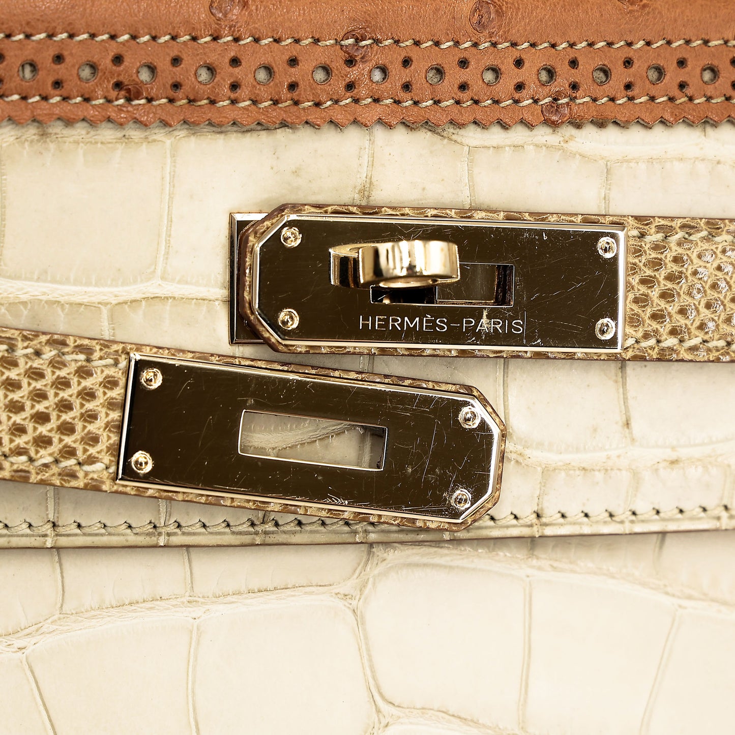 愛馬仕 Kelly Ghillies 32 Ficelle Beton Marron Glace 啞光鱷魚皮鴕鳥蜥蜴皮