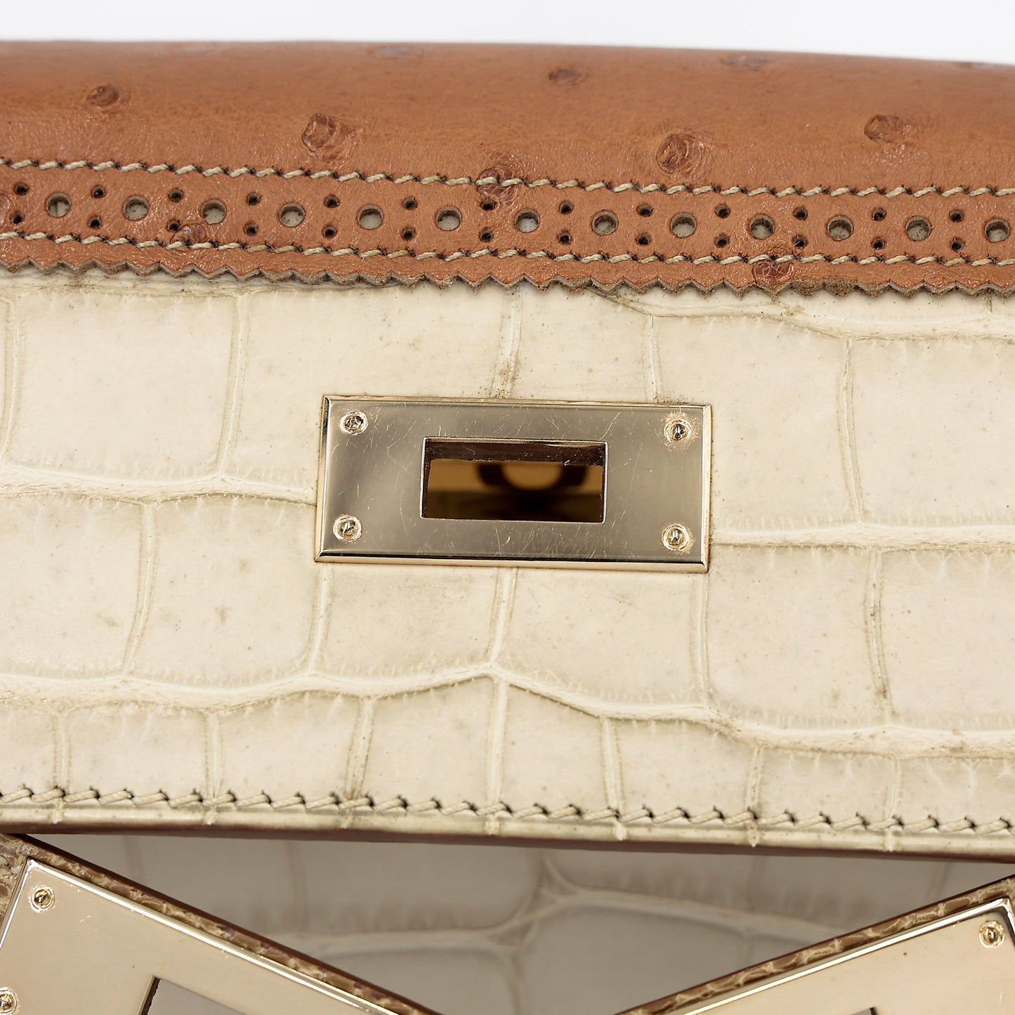 愛馬仕 Kelly Ghillies 32 Ficelle Beton Marron Glace 啞光鱷魚皮鴕鳥蜥蜴皮