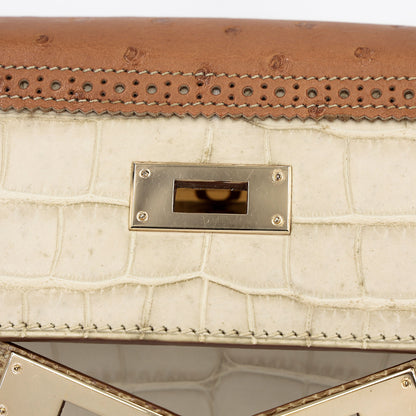 愛馬仕 Kelly Ghillies 32 Ficelle Beton Marron Glace 啞光鱷魚皮鴕鳥蜥蜴皮