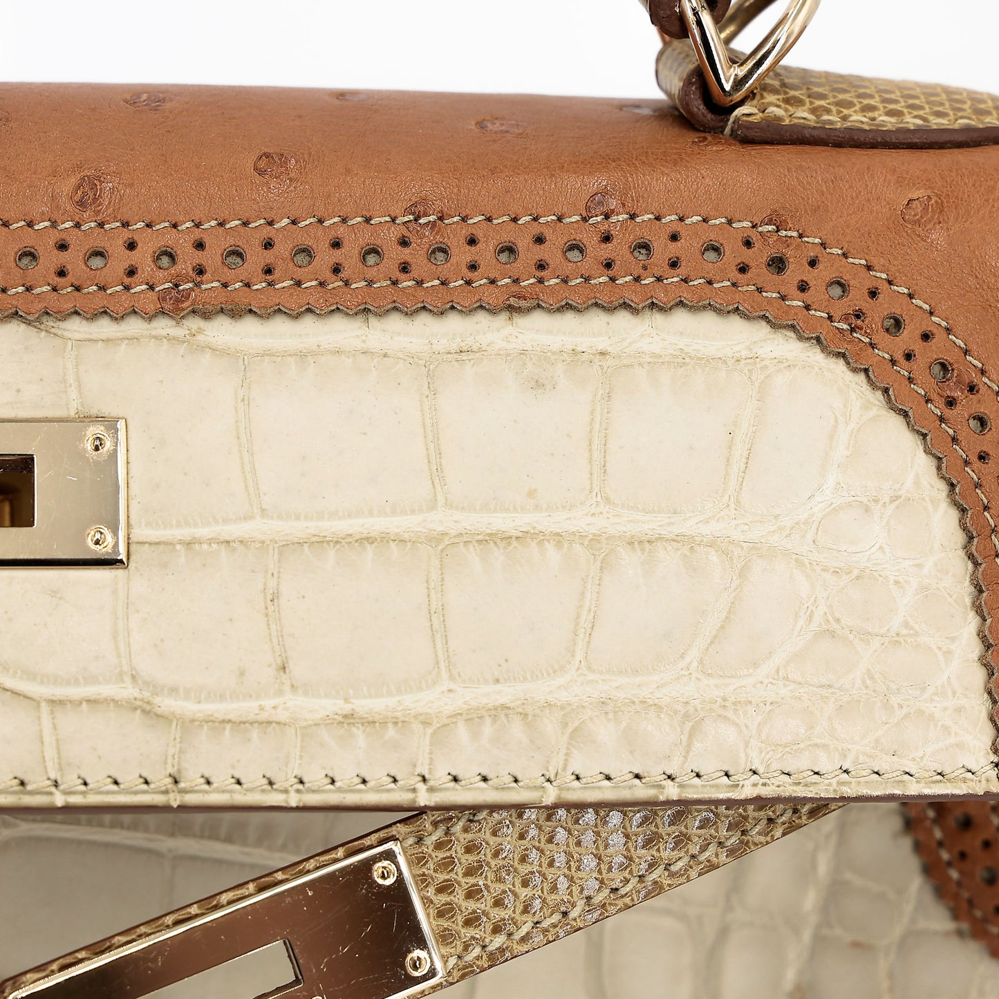 愛馬仕 Kelly Ghillies 32 Ficelle Beton Marron Glace 啞光鱷魚皮鴕鳥蜥蜴皮