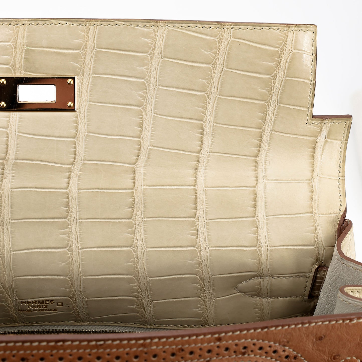 愛馬仕 Kelly Ghillies 32 Ficelle Beton Marron Glace 啞光鱷魚皮鴕鳥蜥蜴皮