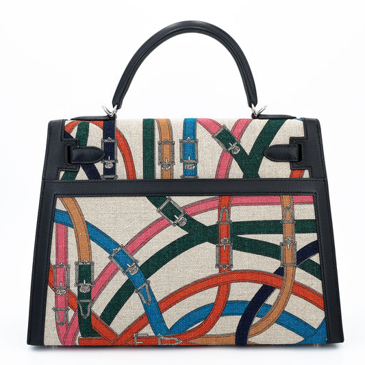 HERMÈS Kelly 32 Cavalcadour Toile de Camp