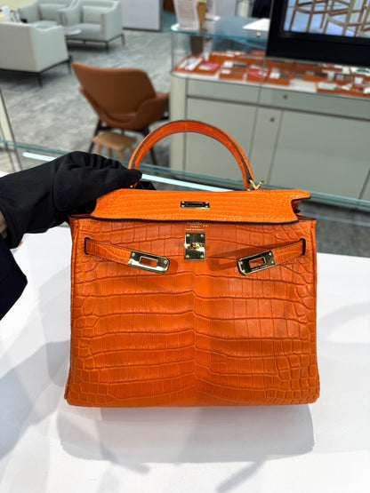愛馬仕 Kelly 25 Feu Matte Alligator 