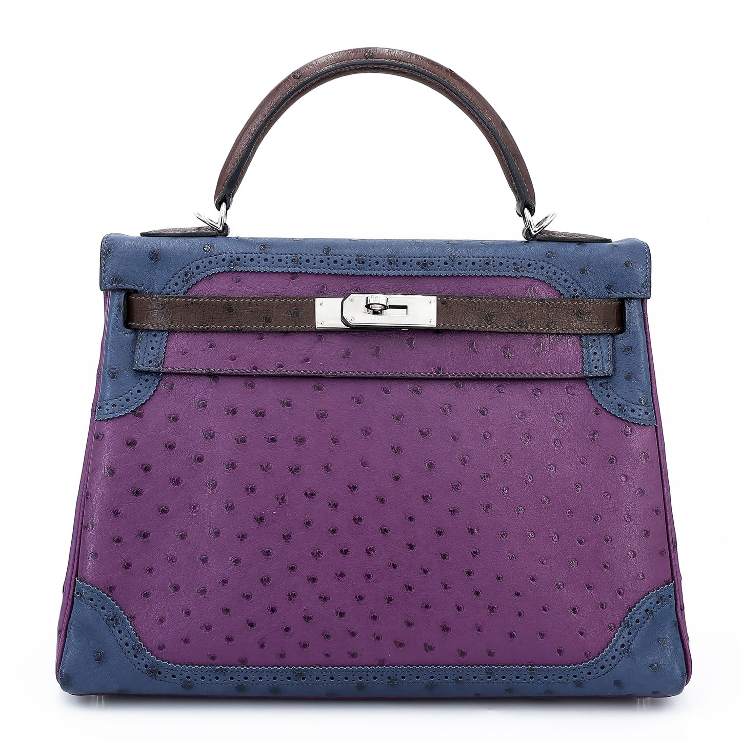 愛馬仕 Kelly Ghillies 32 Marron Fonce Bleu de Malte 紫羅蘭色鴕鳥皮