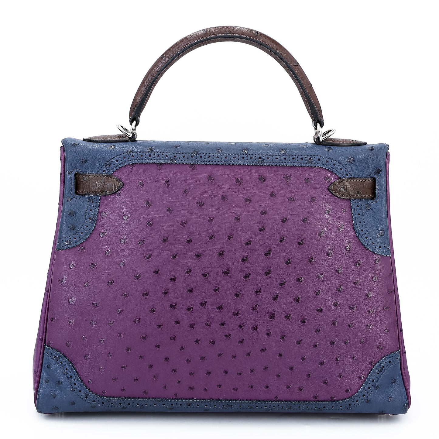 愛馬仕 Kelly Ghillies 32 Marron Fonce Bleu de Malte 紫羅蘭色鴕鳥皮