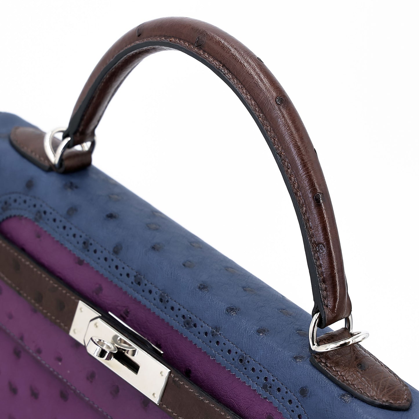 愛馬仕 Kelly Ghillies 32 Marron Fonce Bleu de Malte 紫羅蘭色鴕鳥皮