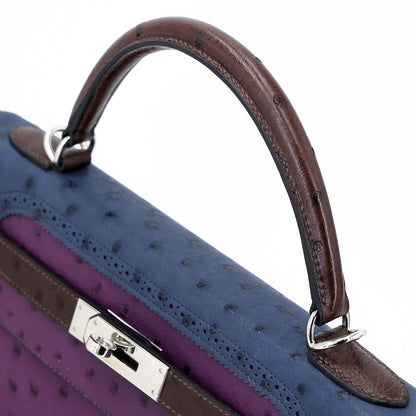 愛馬仕 Kelly Ghillies 32 Marron Fonce Bleu de Malte 紫羅蘭色鴕鳥皮