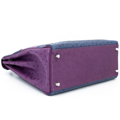 愛馬仕 Kelly Ghillies 32 Marron Fonce Bleu de Malte 紫羅蘭色鴕鳥皮