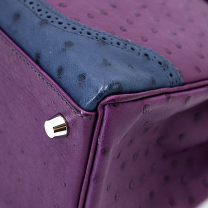 愛馬仕 Kelly Ghillies 32 Marron Fonce Bleu de Malte 紫羅蘭色鴕鳥皮