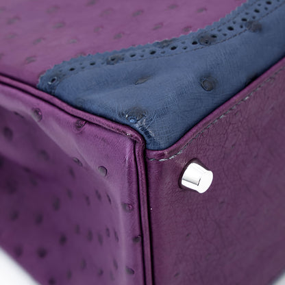 愛馬仕 Kelly Ghillies 32 Marron Fonce Bleu de Malte 紫羅蘭色鴕鳥皮