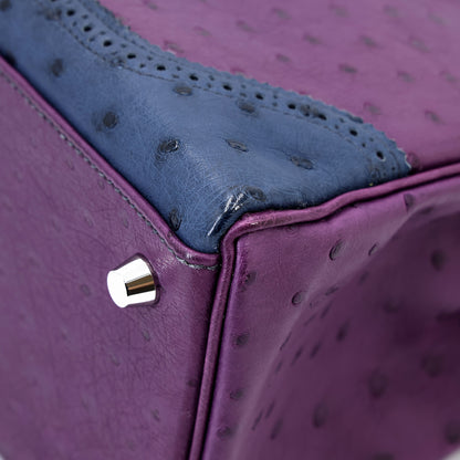 愛馬仕 Kelly Ghillies 32 Marron Fonce Bleu de Malte 紫羅蘭色鴕鳥皮