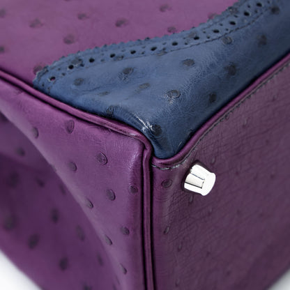 愛馬仕 Kelly Ghillies 32 Marron Fonce Bleu de Malte 紫羅蘭色鴕鳥皮