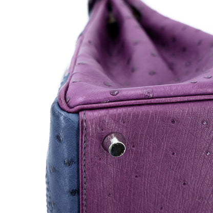 愛馬仕 Kelly Ghillies 32 Marron Fonce Bleu de Malte 紫羅蘭色鴕鳥皮