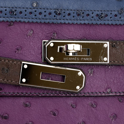 愛馬仕 Kelly Ghillies 32 Marron Fonce Bleu de Malte 紫羅蘭色鴕鳥皮