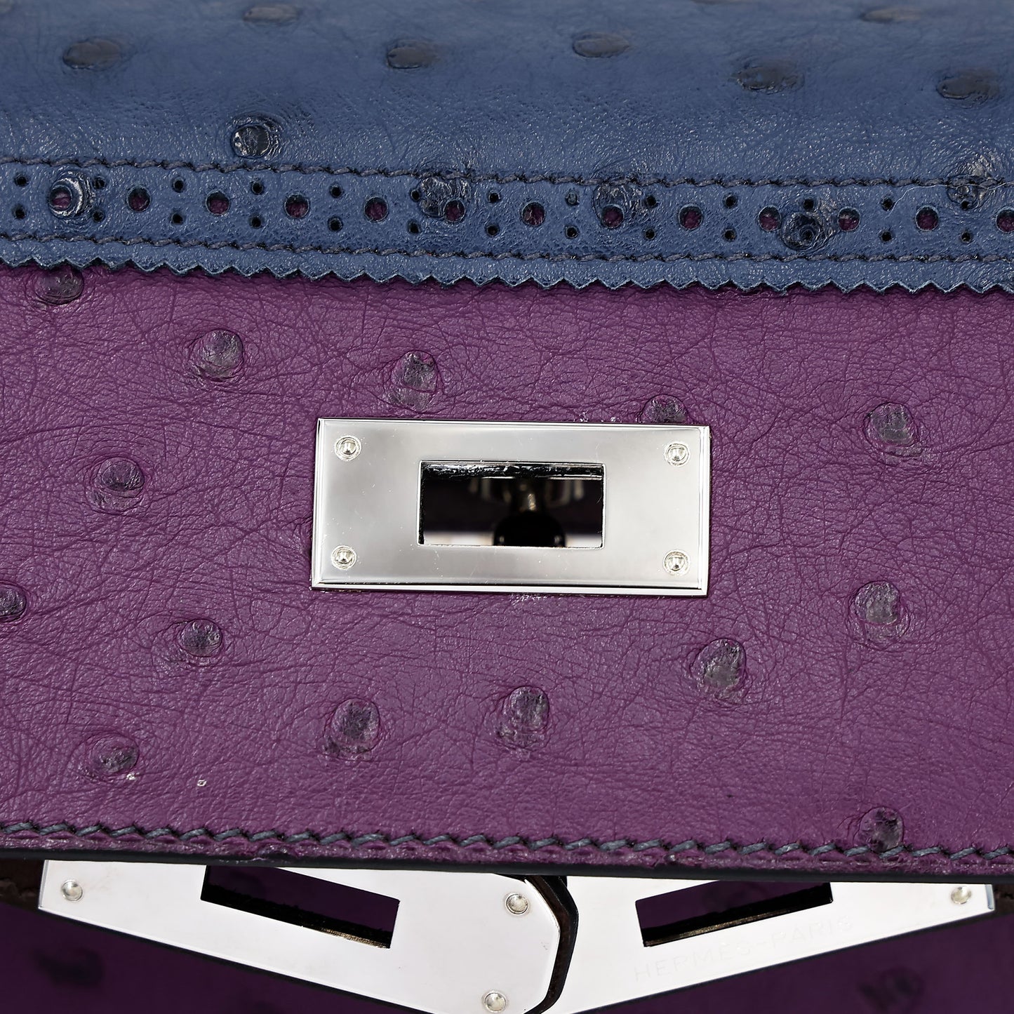 愛馬仕 Kelly Ghillies 32 Marron Fonce Bleu de Malte 紫羅蘭色鴕鳥皮