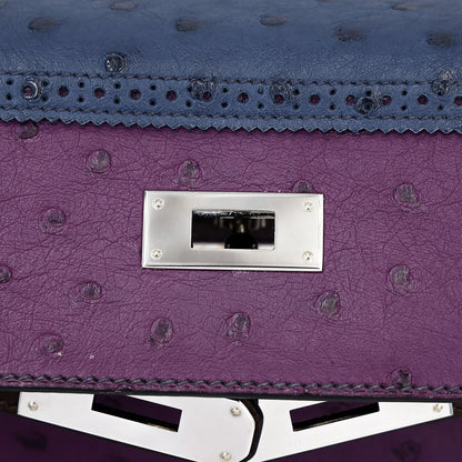 愛馬仕 Kelly Ghillies 32 Marron Fonce Bleu de Malte 紫羅蘭色鴕鳥皮