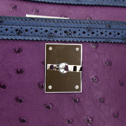 愛馬仕 Kelly Ghillies 32 Marron Fonce Bleu de Malte 紫羅蘭色鴕鳥皮