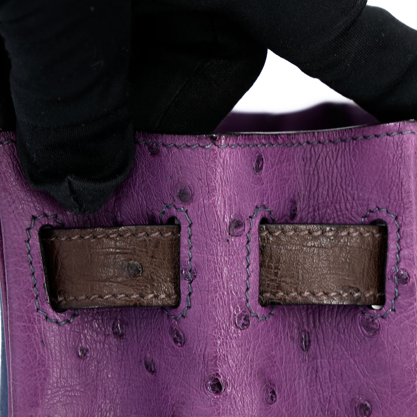 愛馬仕 Kelly Ghillies 32 Marron Fonce Bleu de Malte 紫羅蘭色鴕鳥皮