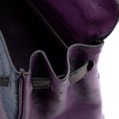 愛馬仕 Kelly Ghillies 32 Marron Fonce Bleu de Malte 紫羅蘭色鴕鳥皮