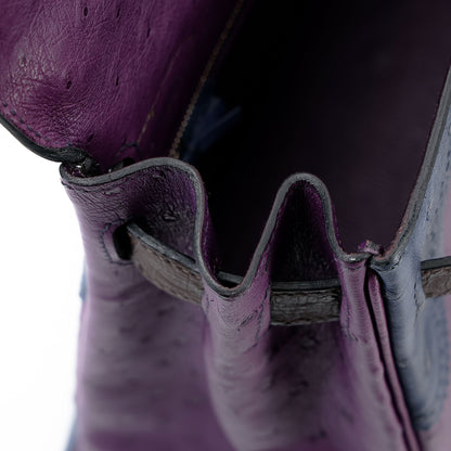 愛馬仕 Kelly Ghillies 32 Marron Fonce Bleu de Malte 紫羅蘭色鴕鳥皮