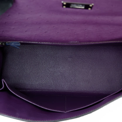 愛馬仕 Kelly Ghillies 32 Marron Fonce Bleu de Malte 紫羅蘭色鴕鳥皮