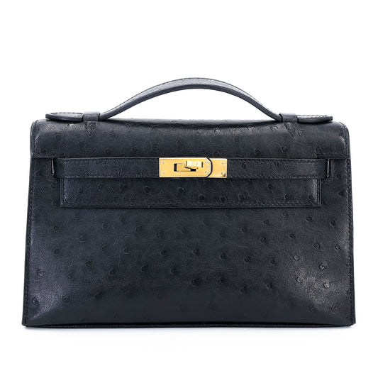 愛馬仕 Kelly Pochette Noir 鴕鳥皮