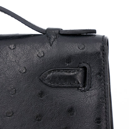 愛馬仕 Kelly Pochette Noir 鴕鳥皮