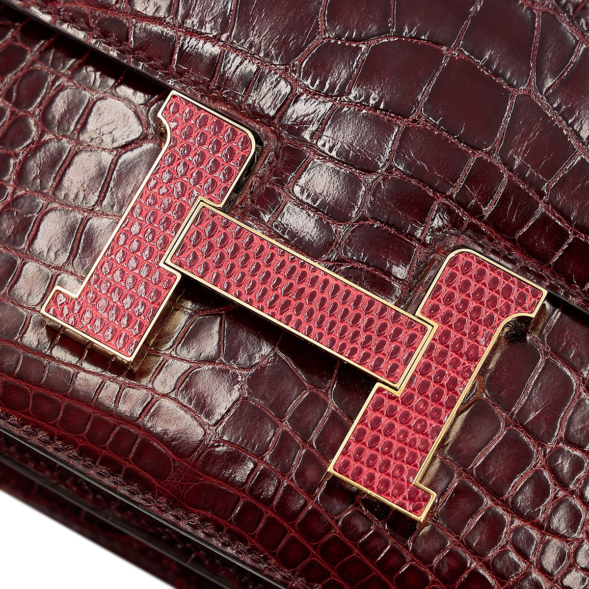 愛馬仕 Constance Mini 勃根地紅 Moyen 鱷魚皮