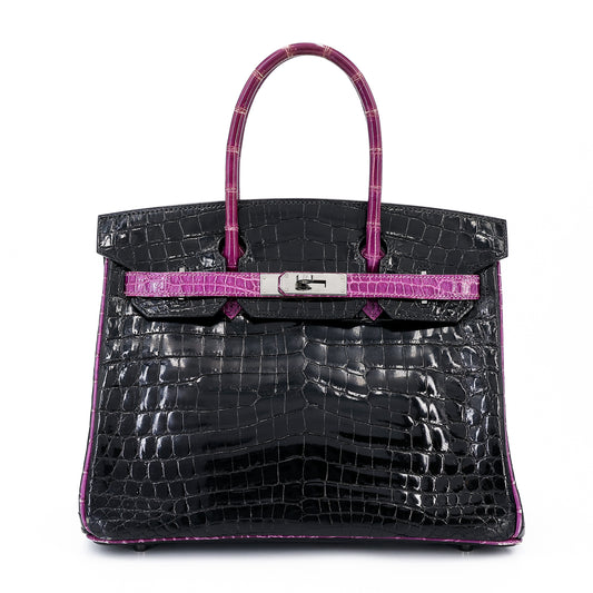 HERMÈS Birkin 30 Black Anemone Shiny Niloticus Crocodile