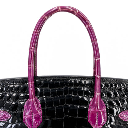 愛馬仕 Birkin 30 黑色海葵亮面尼羅鱷皮