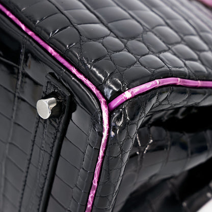 愛馬仕 Birkin 30 黑色海葵亮面尼羅鱷皮