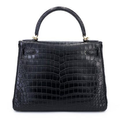 愛馬仕 Kelly 28 黑色霧面尼羅鱷魚皮