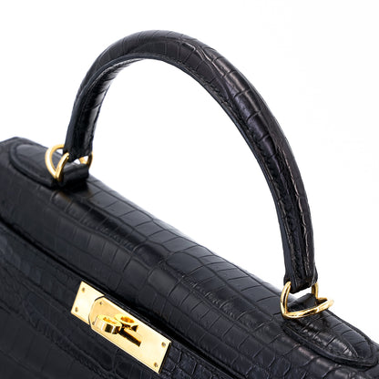 愛馬仕 Kelly 28 黑色霧面尼羅鱷魚皮