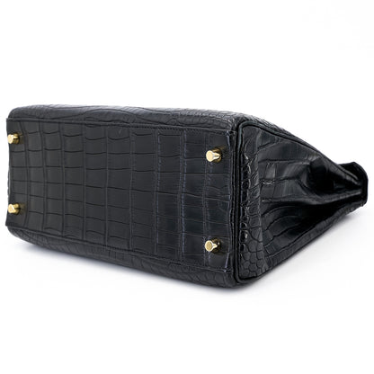 愛馬仕 Kelly 28 黑色霧面尼羅鱷魚皮