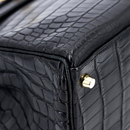 愛馬仕 Kelly 28 黑色霧面尼羅鱷魚皮