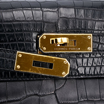 愛馬仕 Kelly 28 黑色霧面尼羅鱷魚皮