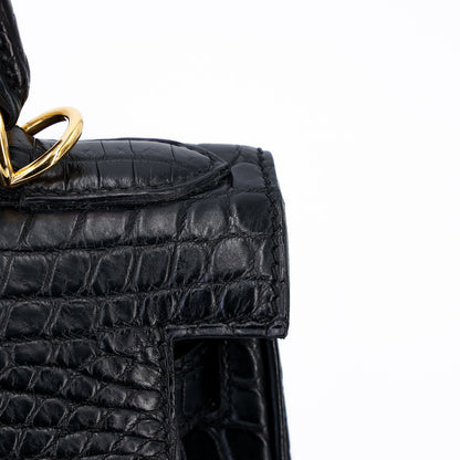 愛馬仕 Kelly 28 黑色霧面尼羅鱷魚皮