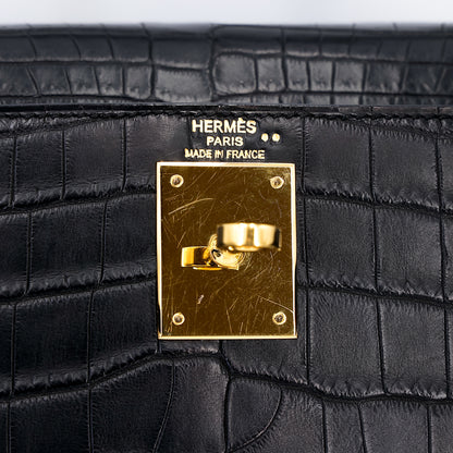愛馬仕 Kelly 28 黑色霧面尼羅鱷魚皮