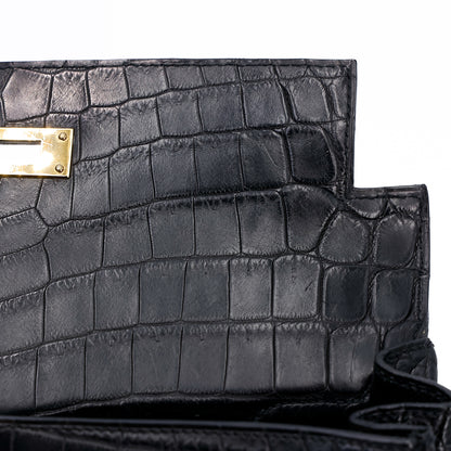 愛馬仕 Kelly 28 黑色霧面尼羅鱷魚皮