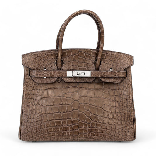HERMÈS Birkin 30 Gris Elephant Matte Alligator