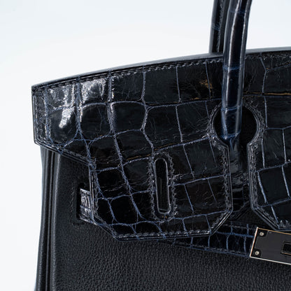 愛馬仕 Birkin 30 Touch 藍色海洋黑色亮面尼羅鱷魚皮