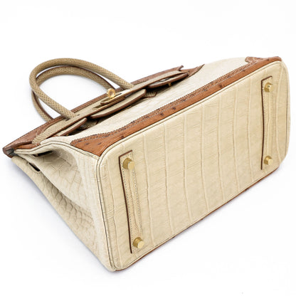 愛馬仕 Birkin Ghillies 30 Beton 霧鱷魚蜥蜴鴕鳥皮