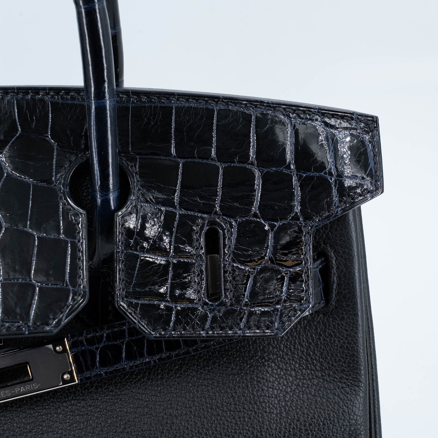 愛馬仕 Birkin 30 Touch 藍色海洋黑色亮面尼羅鱷魚皮